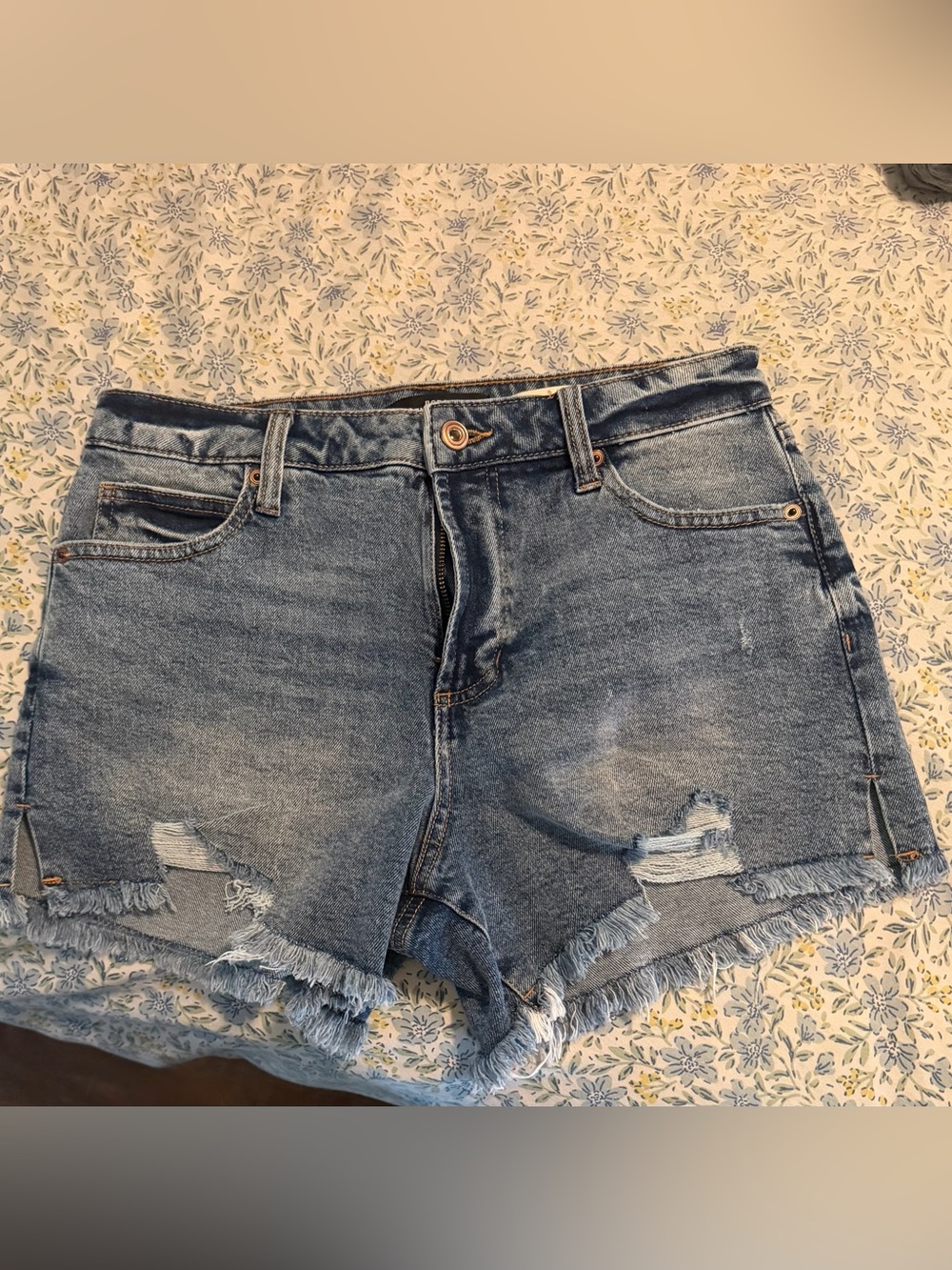 BCBGeneration Distressed Light Blue Denim Shorts